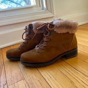 Womens camel booties with the fur